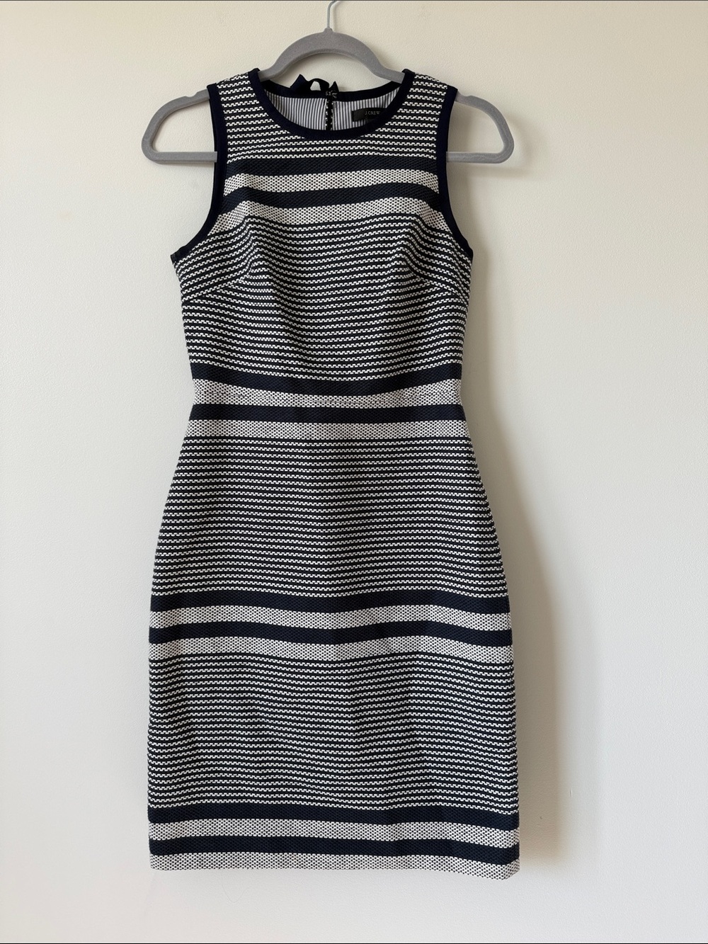 J.Crew navy striped tweed sheath dress with tie back size 0